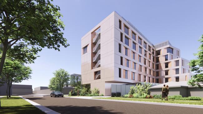 Updated facade render of new Kingswood medihotel by Rothelowman – view northwest from Hargrave St.