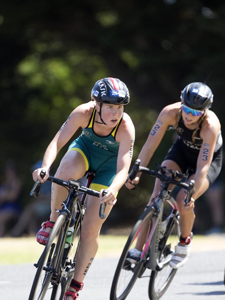 Joanne Miller AUS during the cycle leg of the Women's Elite &amp; U23 Devonport Triathlon. PICTURE CHRIS KIDD