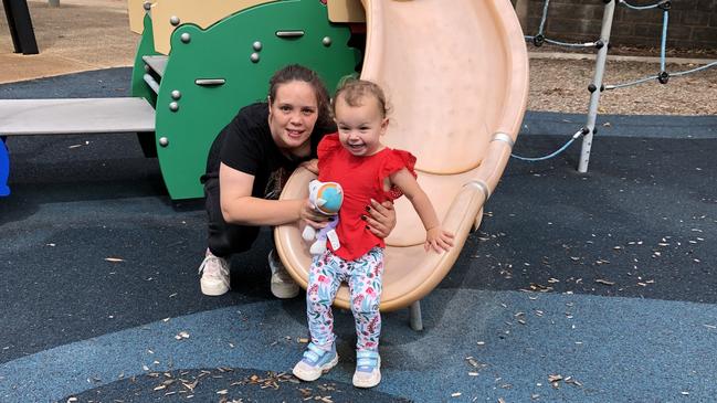 Having completed her SACE, young mum Kiara Paterson, pictured with her daughter Amilea, is now hoping to qualify as a mechanic. Picture: Anne Sim