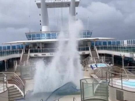 The pool on board the Coral Princess cruise ship.  The ship will remain off the Caloundra coast overnight, marking another wild night in rough seas for her more than 2000 passengers.  Picture: Channel 7 News