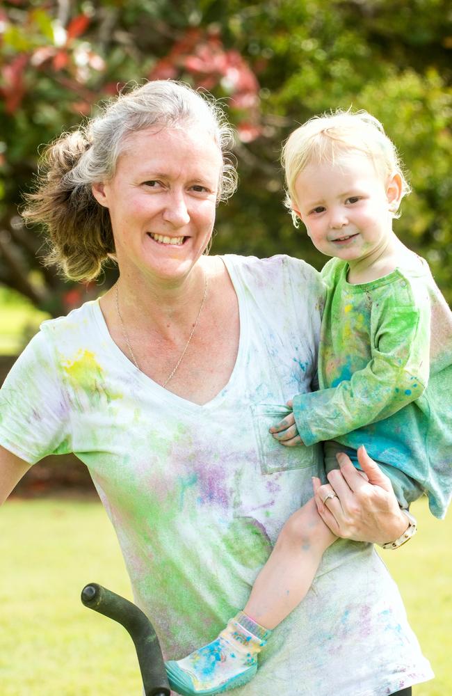 Tamara Watson and Scarlett Carslake from Blacks Beach at the Mackay Colour Run 2021. Picture: Michaela Harlow