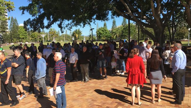 A rally protesting the sale of Bruce Bishop carpark. Photo: Andrew Potts