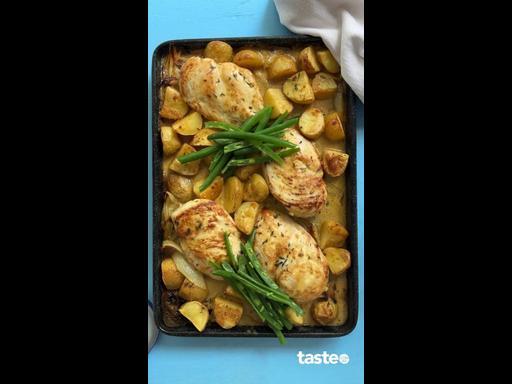 Creamy French chicken tray bake