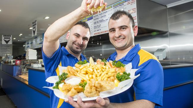 Brothers Andrew and Harry Gavalas make a mean fish and chips at Captain Gummy’s. Picture: Eugene Hyland