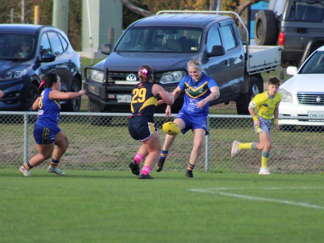 SFLW Community League - Action from Sorell v St Virgils during the annual Pink Sock-Carolyn Birch Memorial Match. Picture: Jake Garland