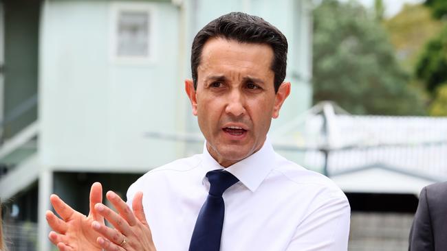 SUNSHINE COAST, AUSTRALIA – OCTOBER 14, 2024: Queensland opposition leader David Crisafulli during a press conference at the Saltwater medical centre in Caloundra. Picture: Tertius Pickard