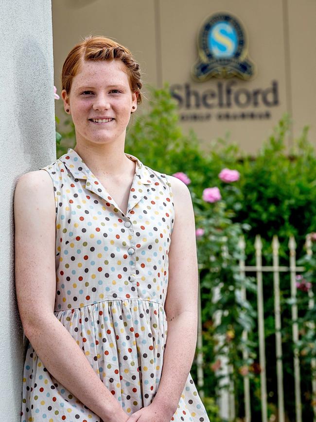 Clara Law at her school, Shelford Girls Grammar. Photo: Hamish Blair