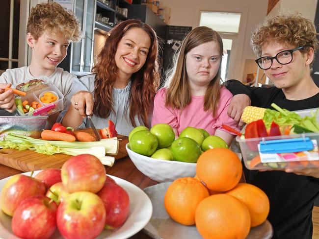 26/01/21 - . Ingrid Cother of Torrensville will be sending her children Sophia, 18, Hamish, 16 and Peter, 12 to school with veggies instead of fruit.Picture: Tom Huntley