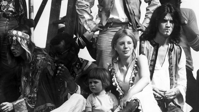 Marianne Faithfull at Rolling Stones concert with son Nicholas, in 1969. Picture: UPI. Entertainment