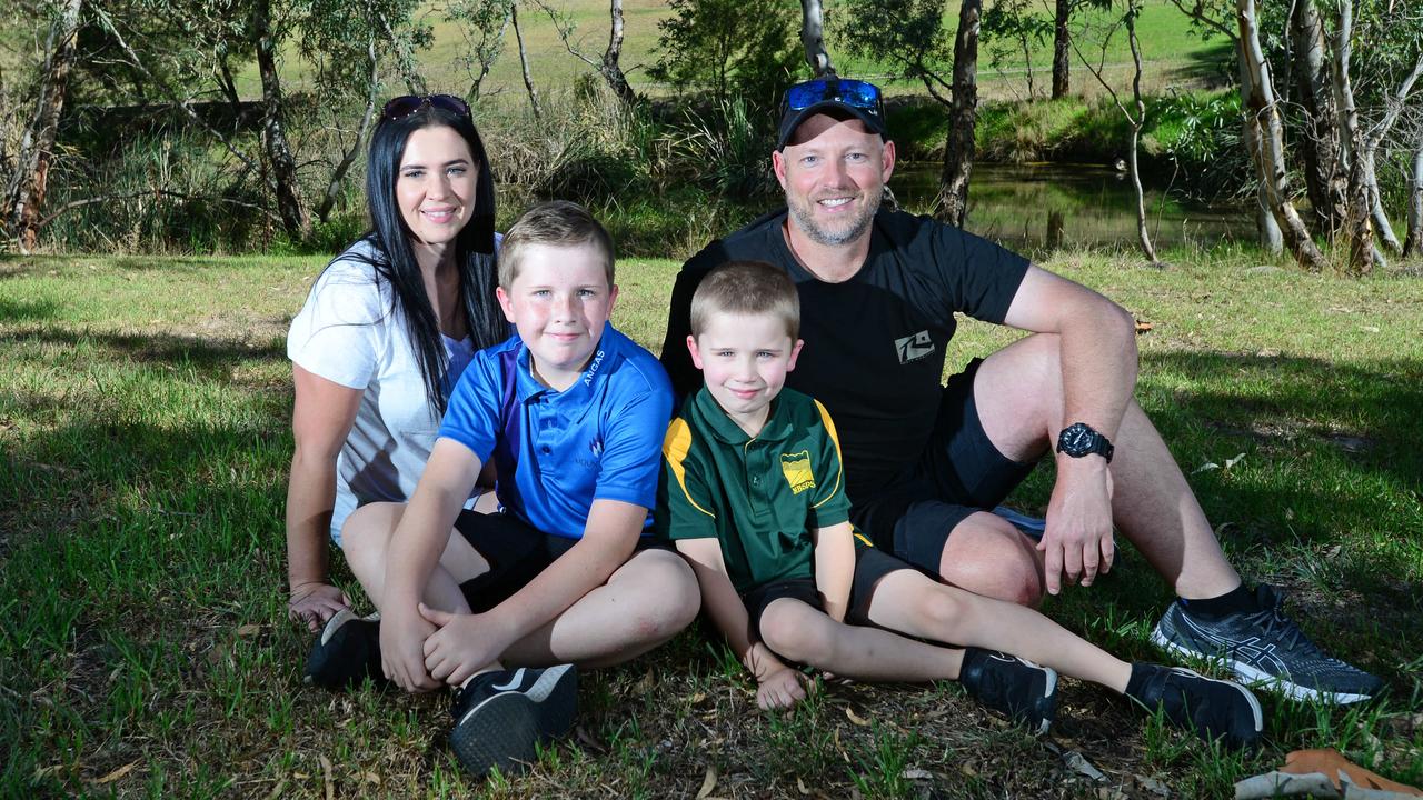 Riarnna Groth and Chris Prestidge with children Carvin, 12 and Reed, 7, in Mount Barker. Picture: Michael Marschall