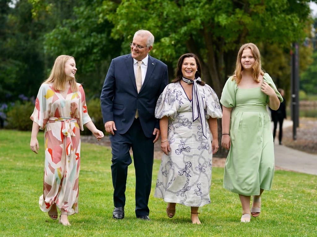 Prime Minister Scott Morrison with his wife Jenny and daughters Lily and Abbey.