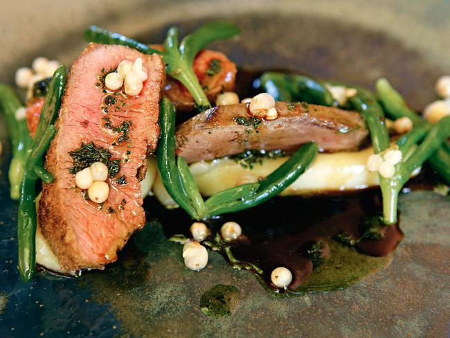 Sure looks good, but do native foods hold the key to human nutrition? Orana’s Black Face Suffolk Lamb, karkalla and fermented native elderberry. Photo: Kelly Barnes