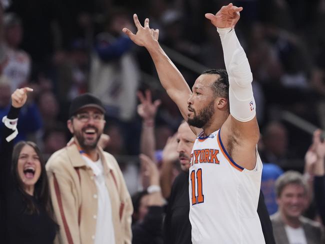 New York Knicks' Jalen Brunson (11) gestures during the game six win. Picture: AP Photo/Frank Franklin II