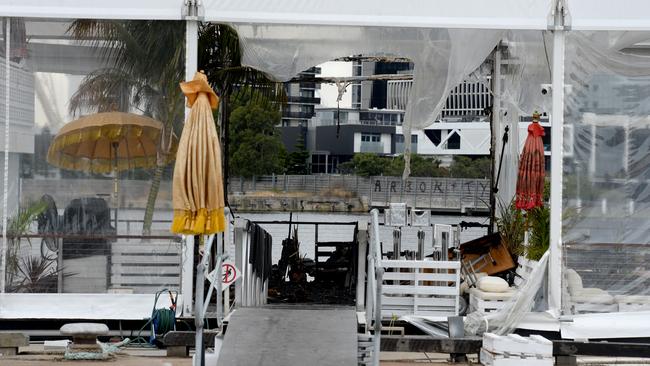 The inferno was spotted by motorists on the Bolte Bridge. Picture: Andrew Henshaw