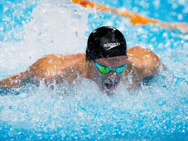 Simpson needs to shave a full second off his time to have a shot at making the 100m butterfly event. Picture: Patrick Hamilton