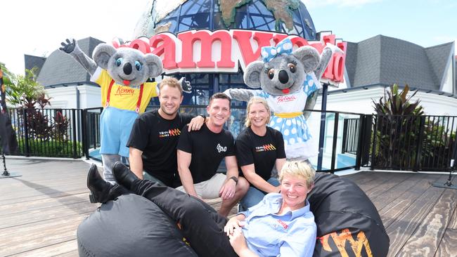 Triple M Gold and Dreamworld are coming together to celebrate the resilience and dedication of the Volunteers and Energex workers who played a vital role in restoring the Gold Coast following the impact of tropical Cyclone Alfred. Kenny and Belinda Koala, together with Nick Channell from Optus, Liam Flanagan and Leisel Jones from MMM, pamper Sam Stenberg from NDMS before the event. Picture Glenn Hampson