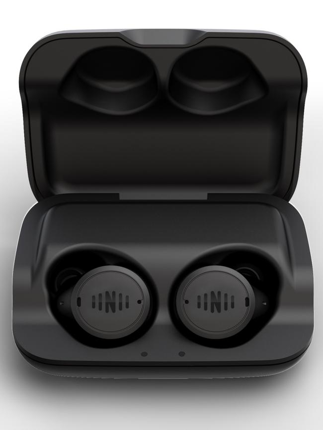 Earbuds and charging case.