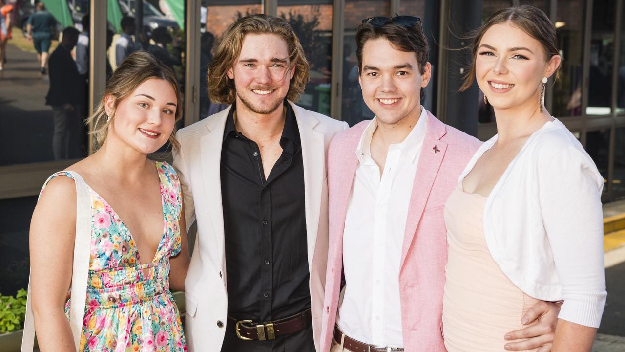 At 2023 Audi Centre Toowoomba Weetwood race day are (from left) Mia Knapman, Liam Coleborn, Josh Zirbel and Kate Owen. Picture: Kevin Farmer