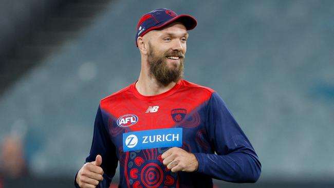 MELBOURNE, AUSTRALIA - MAY 04: Max Gawn of the Demons warms up before the 2024 AFL Round 08 match between the Melbourne Demons and the Geelong Cats at The Melbourne Cricket Ground on May 04, 2024 in Melbourne, Australia. (Photo by Dylan Burns/AFL Photos via Getty Images)