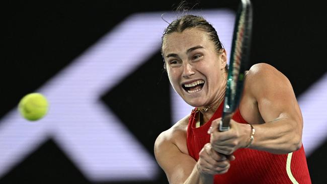 Belarus' Aryna Sabalenka on her way to a ruthless, intimidating, power-packed, screaming, pouting, shouting, highly-strung triumph in the Australian Open final. Picture: Lillian Suwanrumpha/AFP