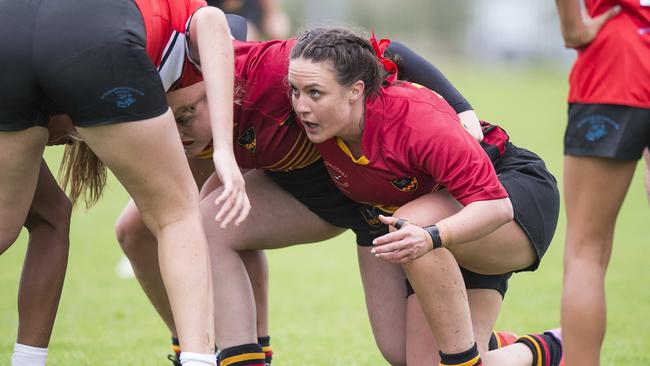 Central Coast player Prue Bright in action during their NSW Country Women's Rugby 7s round-robin game v Newcastle Hunter at Woy Woy Oval on Saturday, 14 March, 2020. Picture: Troy Snook