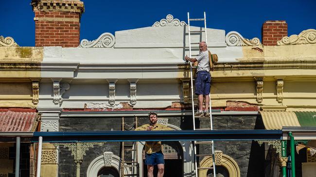 Phil Donnelly with dad Peter have started work on renovating the Mayfair Bakery — its first reno in 148 years. Picture: AAP/Roy Vandervegt