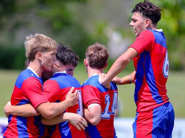 The Knights celebrate. Picture: DC Sports Photography. Andrew Johns Cup round one, Northern Rivers Titans vs Newcastle Maitland Region Knights at Kingsford Smith Park, Ballina. 3 February 2024