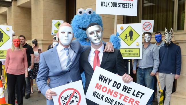 Brothers “A”, left, and “B”, right, outside the District Court. Picture: AAP/ Brenton Edwards.