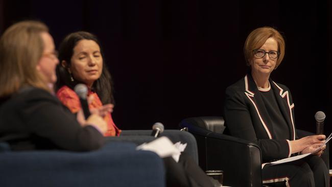 Former PM Julia Gillard chairs a panel on workplace gender equality.