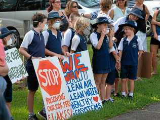 The protest outside Sandy Beach School on Wednesday morning. Picture: TREVOR VEALE