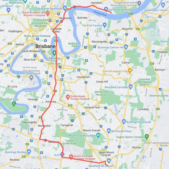 A proposed route for the L1 Line through Brisbane