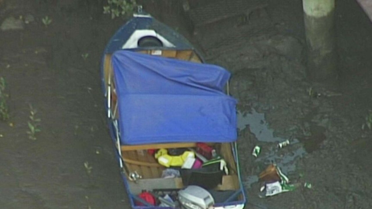 The boat following the incident beside a private jetty at Chelmer on the Brisbane River. Picture: ABC News