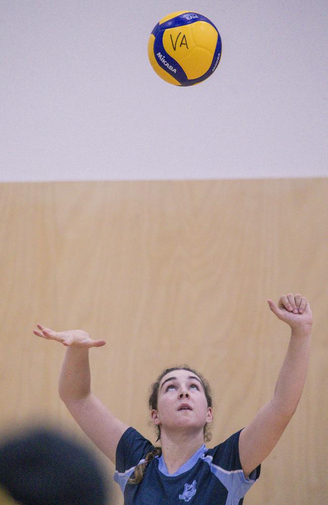 Eva MacDonald as Woodroffe SHS V Iona College in the Australian Volleyball Schools Cup is being played at the Gold Coast Sports and Leisure Centre in Carrara. Picture: Glenn Campbell