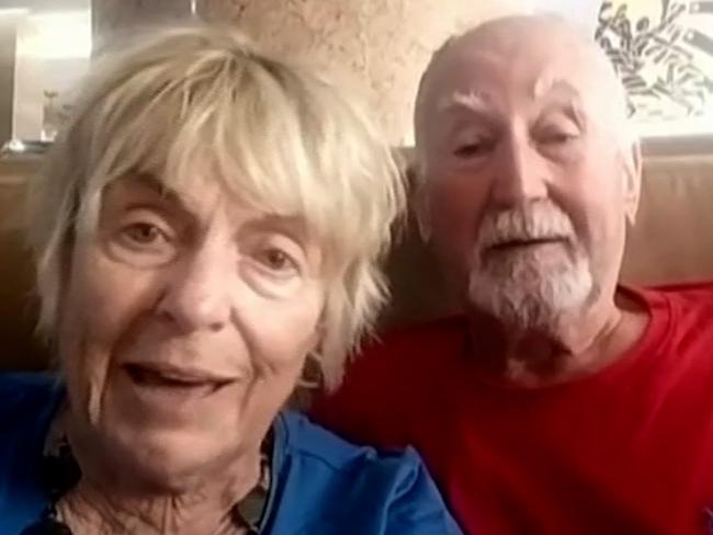 Aussies Doug and Violeta Sanders were on a private tour when they missed the last tender back to their Norwegian cruise ship and failed to make the boarding time. Picture: 7 News