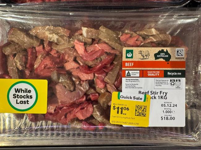 A customer was shocked to see this beef stir fry for sale at Woolworths Chirnside Park.