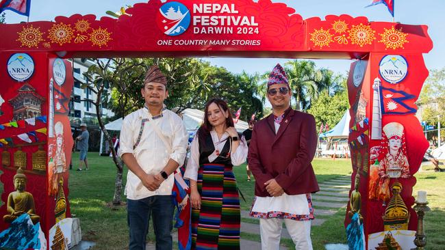 Nirma Tandan, Suresh Thapa Magar and Sabin Baral at the 2024 Darwin Nepalese Festival. Picture: Pema Tamang Pakhrin