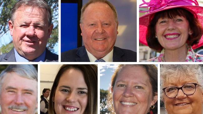 South Burnett Regional cCouncillors (clockwise from top left): Deputy Mayor Gavin Jones, Mayor Brett Otto, Kathy Duff, Jane Erkens, Danita Potter, Kirstie Schumacher, and Scott Henschen. They dealt with a number of challenges and controversies in 2022.