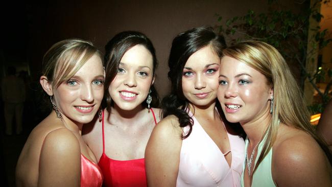 JUNE 06, 2004: Tarley Quinlan, 17, Rachael Gallacher 16, Ashlea Cameron, 17 and Hannah Buckley, 17 from Hillcrest Christian College at the Crowne Plaza in Surfers Paradise for their school formal. PicMike/Batterham - socials