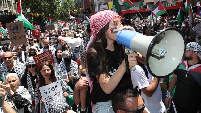 Pro-Palestine activists chant in Melbourne in December. Picture: NCA NewsWire/ David Crosling