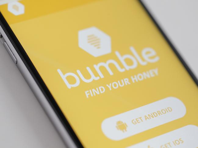 The Bumble app is seen on an iPhone on 16 March, 2017. The app is resembles Tindr in that it let's heterosexuals find each other however Bumble only lets female users start a conversation after interested parties have made a match. (Photo by Jaap Arriens/NurPhoto via Getty Images)