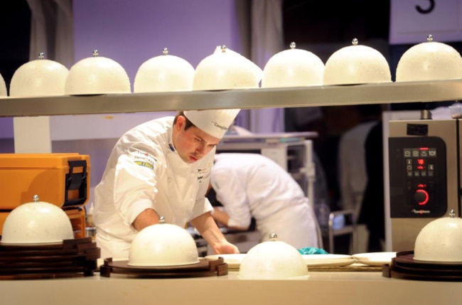 Dan Arnold cooking in the 2017 Bocuse d'Or