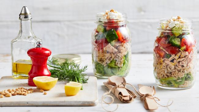 Tuna salad jars – the perfect heart-healthy lunch on the go. Picture: The Heart Foundation