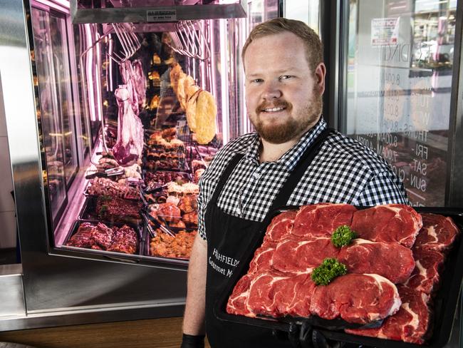 After years of working in his trade of choice, Christian Nicholls has opened his very own butcher shop – Highfields Gourmet Meats. Picture: Nev Madsen.