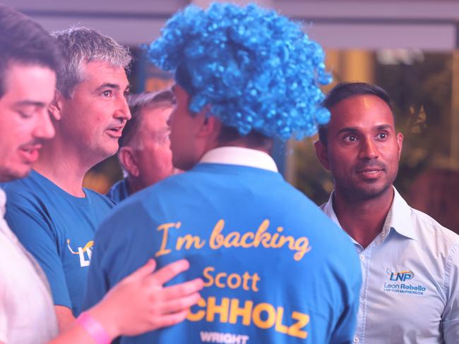 Election 2025.  A concerned Hermann Vorster and Leon Rebello at Tallebudgera SLSC keeping an eye on the screens.. Picture Glenn Hampson