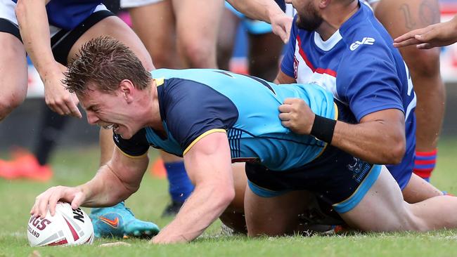 Zane Harris scores for the Gold Coast Vikings. Picture by Richard Gosling