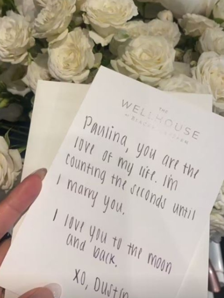 Paulina shared a photo of a letter Dustin had written for her a day before their wedding. Picture: Instagram/paulinagretzky