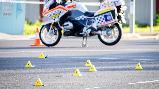 Cones mark out evidence at the scene. Picture: Mark Stewart