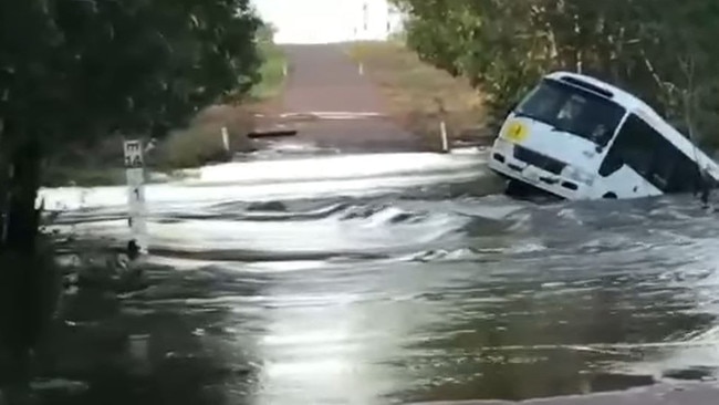 The bus became caught in floodwaters in the Northern Territory.