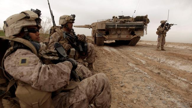 US marines on patrol on the North Eastern outskirts of Marjah, Afghanistan. Picture: AFP