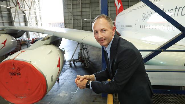 Engineering boss Scott McConnell in hanger 96, with the A380 that recently returned from overseas. Picture: John Feder